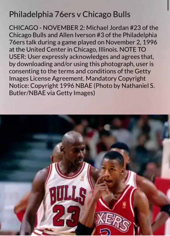 1996 Rookie Allen Iverson "First Matchup Against Jordan" Type 1 Original Photo - Image 4 of 4