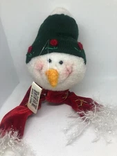 Snowman Head Green Hat Red Scarf Christmas Wall Decoration Gift Holiday