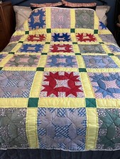 Vintage Handmade Quilt Cotton Patchwork Bedspread Hands All Around