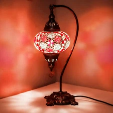 Turkish Moroccan Colorful Glass Mosaic Handmade Swan Neck Table Lamp Large Globe