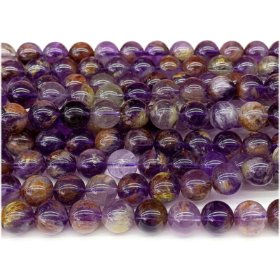 Natural Genuine Clear Purple Chlorite Phantom Quartz Crystal Round Loose  Beads