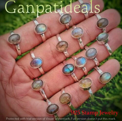 Flashy Labradorite Gemstone Wholesale 50pcs Lot 925 Sterling Silver Plated Rings