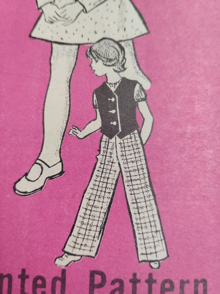 Jacket Vest Skirt Pants Girls 6 Sewing Pattern 9151 Mail Order Cut VTG Printed - Image 3 of 4