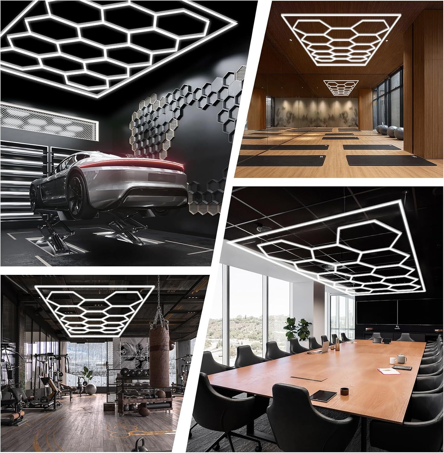 6500K 14 Hexagon Garage Lights LED Honeycomb Shop Light for Garage Gym Mall