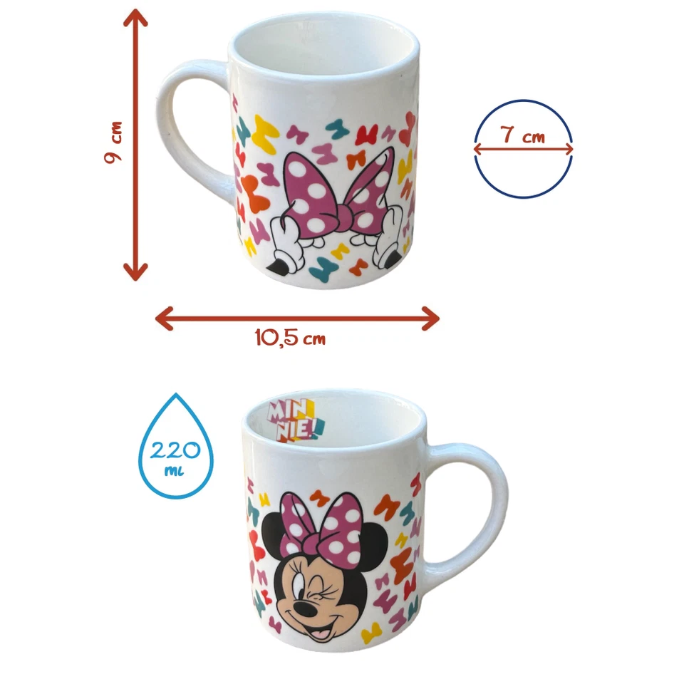 SET 3 PEZZI IN CERAMICA MINNIE DISNEY TAZZA CIOTOLA PIATTO STOVIGLIE PER BAMBINI - Immagine 2 di 4