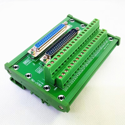 D-SUB DB37 DIN Rail Mount Interface Module, Male/Female Header Breakout Board.