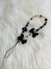 Y2k Boho Beaded Phone Charm Strap black Bow New Handmade Birthday Gift