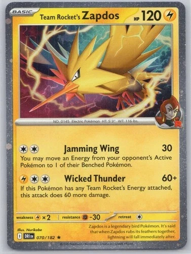 Team Rocket's Zapdos (Cosmos Holo) 070/182 Destined Rivals Pokemon Near Mint