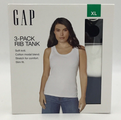 Womens GAP 3-Pack Rib Tank ,Soft knite,Slim fit -XL- Blue,White,Black