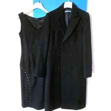 Versace Wool Long Coat & Dress Set Black Used Elegant, Beautiful