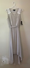 NWT AGB Womens Small Sleeveless Beige High Low Full Length Dress Tie