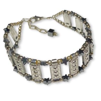 Artisan Stars & Stripes Hematite Silver Bohemian Adjustable Beaded Bracelet