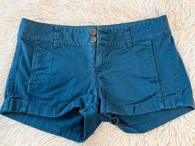 Express Womens Teal Blue Low Rise Cuffed Chino Shorts Size 2 Stretch 508779