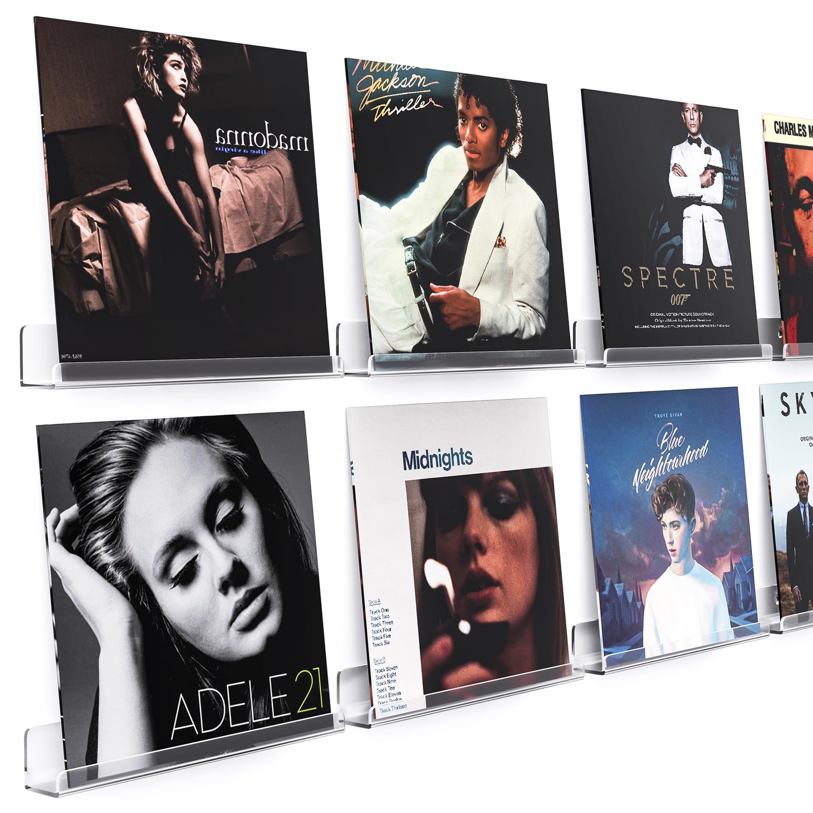 12in Clear Acrylic Floating Vinyl Record Shelves 8-Pack Album Display