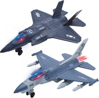 Double Fighter Jet Toy, F35 & F16 Diecast Planes with Lights & Sounds, Pull Back