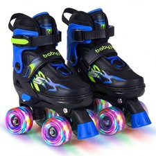 Kids Roller Skates 4 Sizes Adjustable Quad Skates w/Light-up Wheels for Ages 5-7