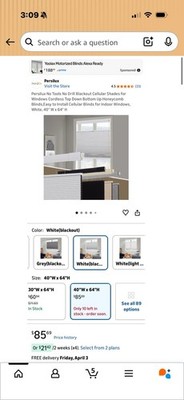 Persilux Cordless Blackout No Drill Honeycomb Cellular Blinds White 40x64