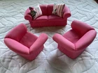 Vintage Mattel 1988 Barbie Couch Sofa & 2 Chairs w/Pillows Living Room Furniture