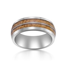 Men's Stainless Steel Ring with Whisky Barrel Wood Inlay and Clear Resin