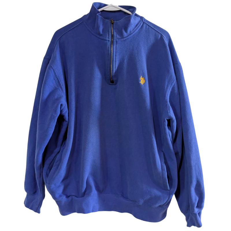 US Polo Assn Men's Pullover Sweatshirt, Size M, Blue, Quarter Zip, Pockets