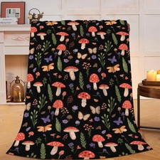 Red Mushroom Throw Blanket - Soft Plush Fleece Bedding Blankets- Cozy Mushroo...
