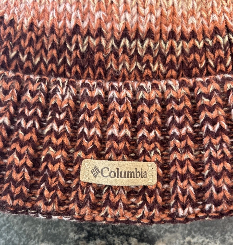 Columbia Winter Blur Pom Pom Beanie Fleece Lined Thick Knit Burgundy Pink Winter - Image 2 of 4