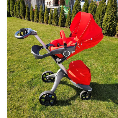 Stokke Xplory Kombikinderwagen rot, Fußsack, Regenschutz, faltbar, Becherhalter