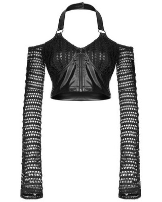 Punk Rave Damen Cyberpunk PU & Mesh Schulterfreies Top