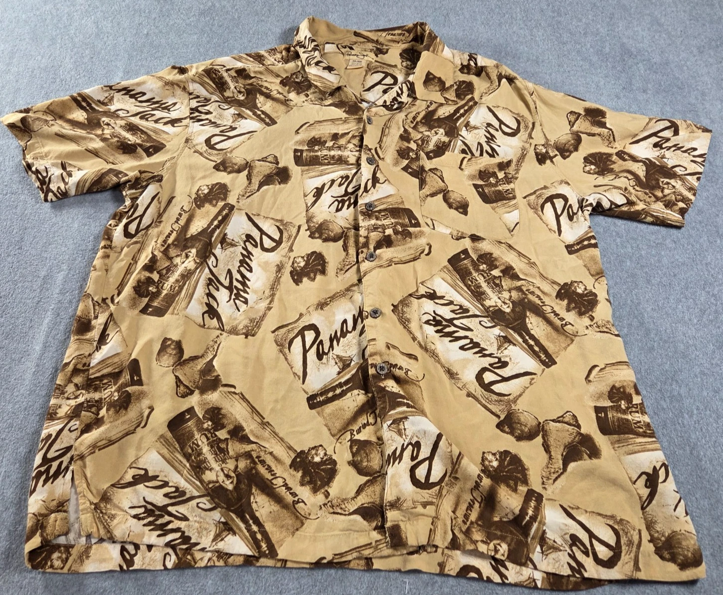 Panama Jack Hawaiian Shirt Mens XXL Beige Brown Graphic Rayon Camp Aloha