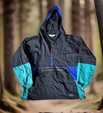 VTG LL Bean Aztec Anorak Hoodie Windbreaker Jacket Sz Med Black Blue Green