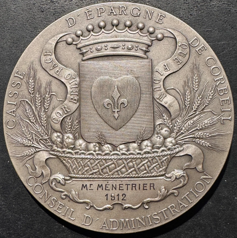 Superbe Médaille 1 argent 139g " Conseil Caisse d'Epargne Corbeil 1912" RIVET - Photo 3/4
