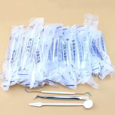 100 Pcs Disposable Dental Explorers Oral Mirrors Tweezers Temporary Double Ends