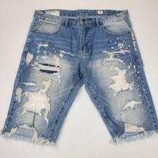 Smoke Rise Men s Jean Shorts Grunge Ripped Skater Blue Distressed Cut Offs 36