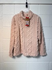 NWT Eddie Bauer Cable Soft Knit Fleece Sweater Pullover Mock Neck Sz M Pink