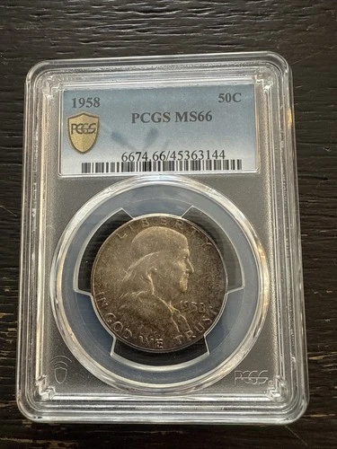 1958 Franklin Half Dollar PCGS MS66 Toned 90% Silver