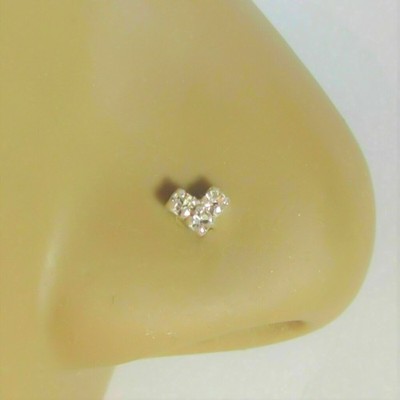 Heart Shape Round Cut Natural Diamond Women Nose Pin Piercing 14k White Gold