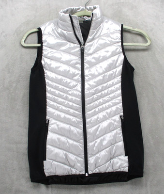 Xersion Vest Women's Medium Black White Quilted Puffer Zip Front Lightweight