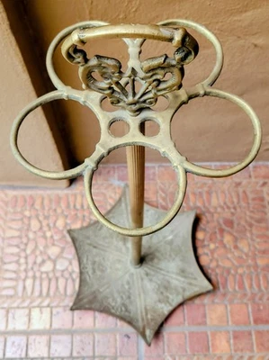 Vintage Embossed Brass Umbrella Holder Stand Ornate 28" - RARE - Image 1 of 4