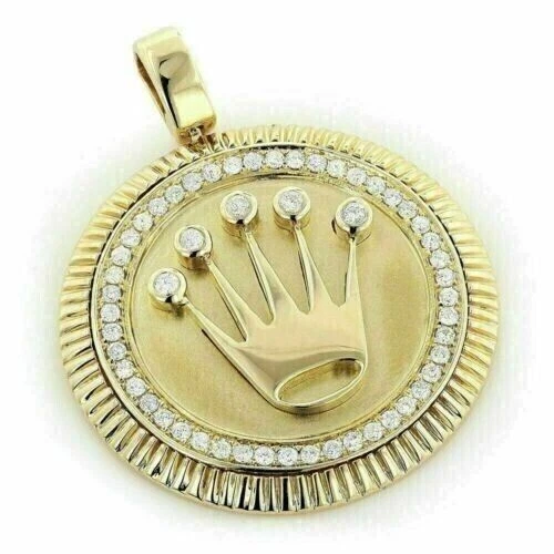 Colgante corona rey diamante simulado redondo de 2,0 quilates chapado en oro amarillo de 14 quilates para hombre Foto 4 de 4
