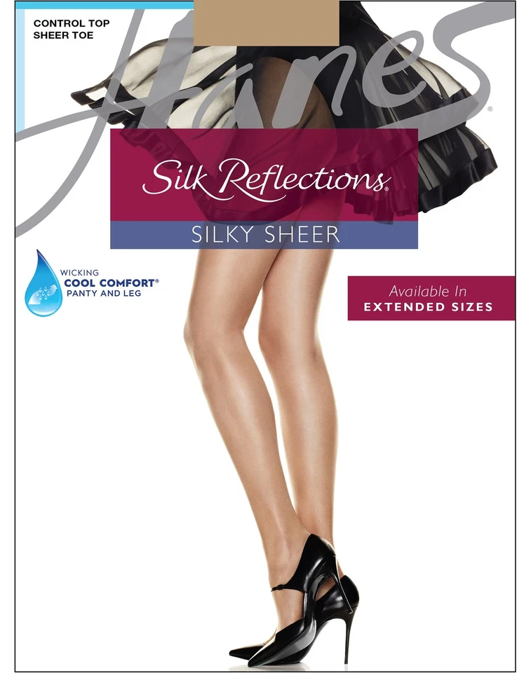 Pantimedias transparentes Hanes Silk Reflections con parte superior de control, puntera, paquete de 6 para mujer