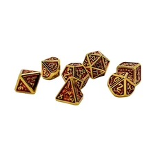 Seven Seas Pirates Metal Red and Gold Colored Dice Set with Hexagon Display Box