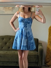GUESS Blue Tie Dye Cotton Dress Summer Flowy Feminine Women's Size 1 Vacation