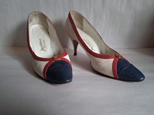 Vintage Saks Fifth Ave Sz 8.5 B Red White Blue Pumps Fenton Last Pebble Leather