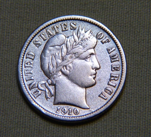 1910 United States Silver Barber Dime Full Liberty Gem - AU Details - Item 260
