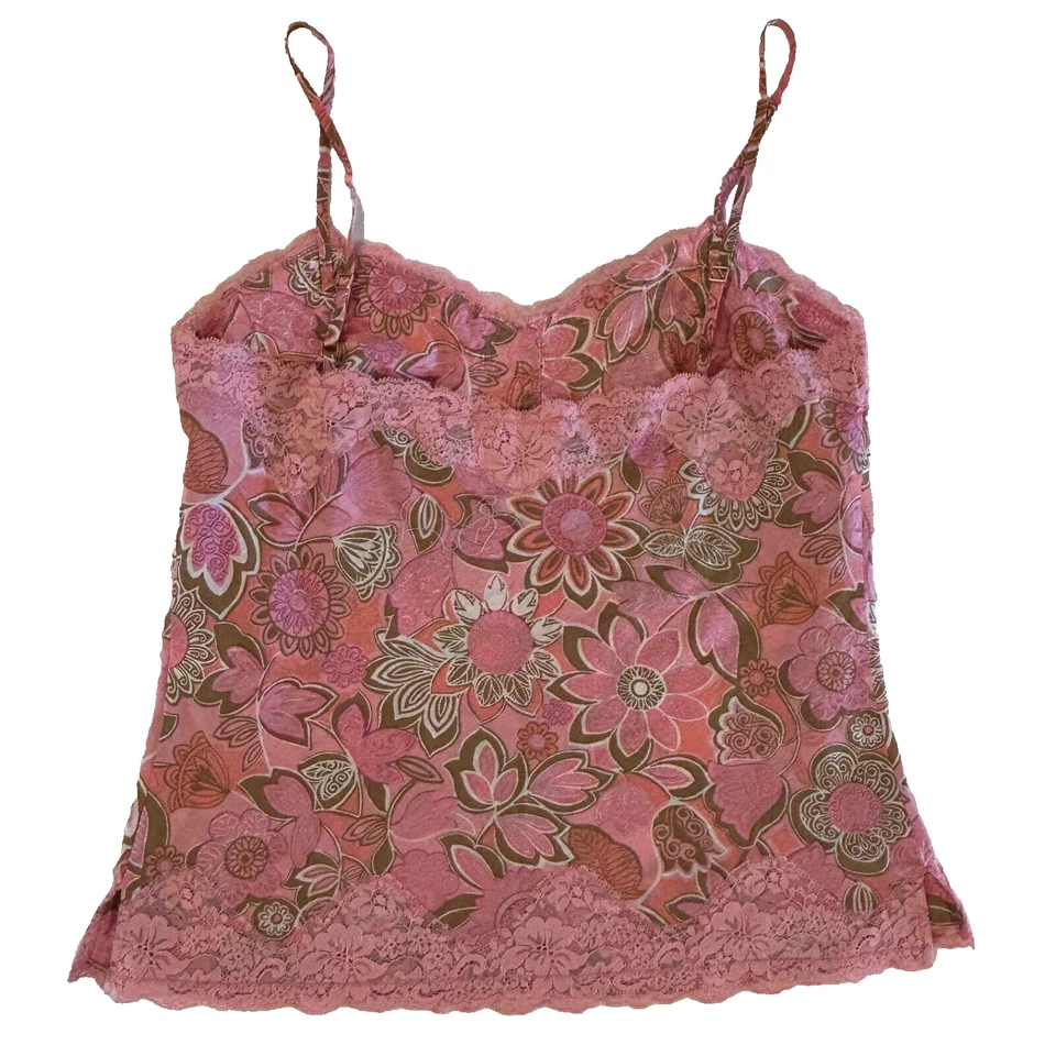 Top Cami Babydoll Vintage Y2K Express Talla M Rosa Con Cuentas Encaje Bufanda Estampado Hada Foto 2 de 4