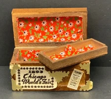 Vintage Dollhouse Miniature Wooden Steamer Trunk w/ Tray Chicago World's Fair
