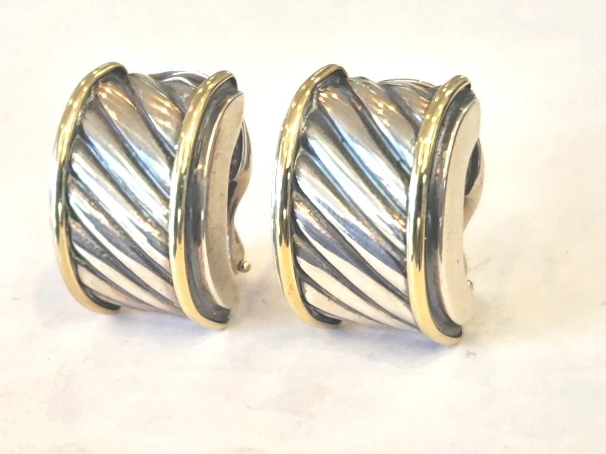 Retail 675 Authentic DAVID YURMAN CIGAR BAND EARRINGS SS 14K GOLD