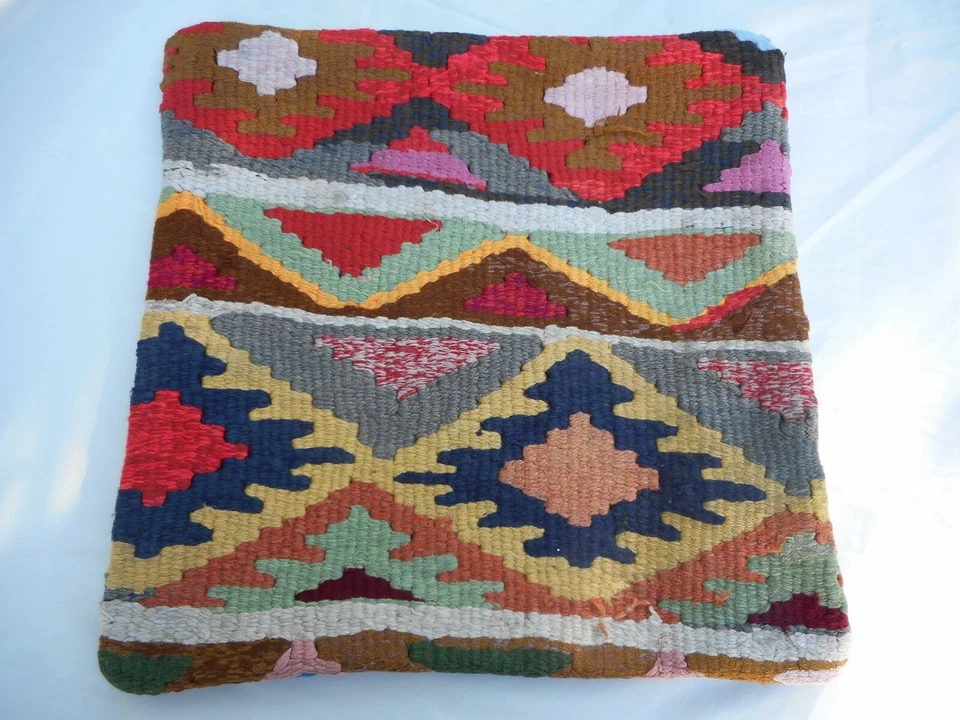 Capa de travesseiro Kilim exclusiva 16x16" estojo de tapete Kilim zíper escondido trabalho incrível - Imagem 4 de 4