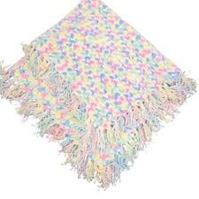 Handmade Crochet Baby Blanket Pastel Afghan 44  x 36  Blue Pink Yellow Nursery
