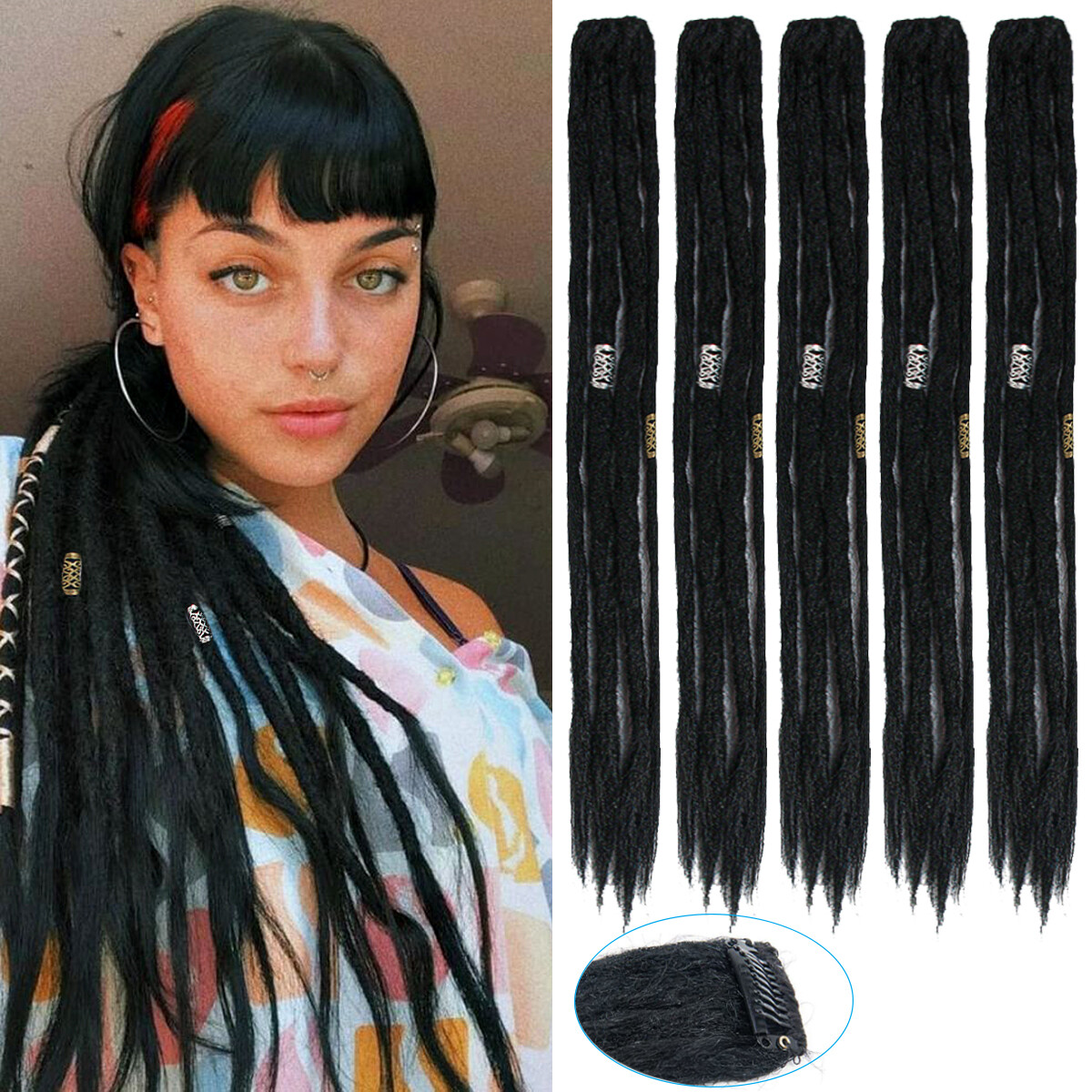 20Inch Clip in 4 Dreadlock Extension Synthetic Clip In Braid 